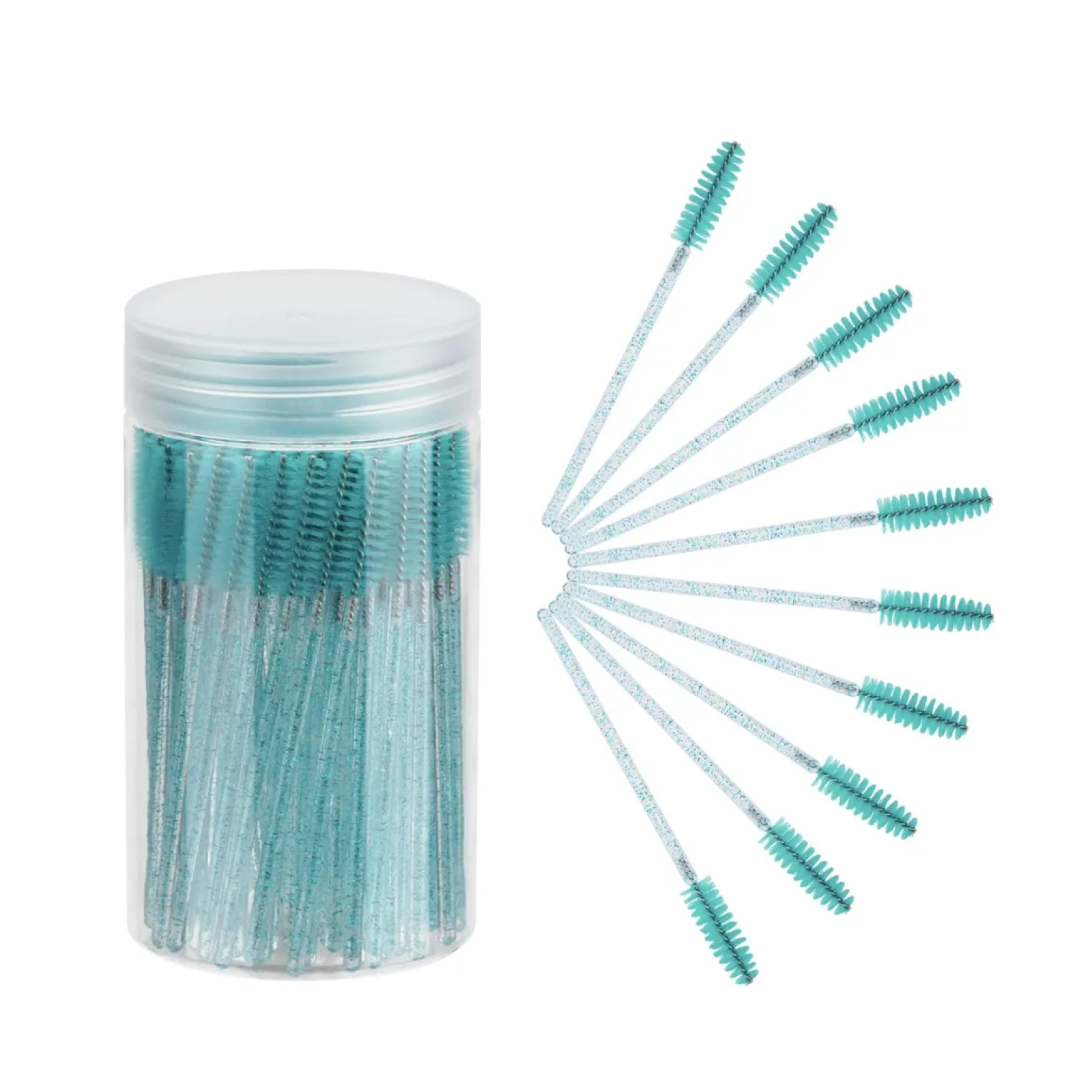 Disposable Mascara Wands, Crystal Eyebrow Spoolies Brush for Eyelash Extensions, Lash Brushes with Container (Blue) 100 Pcs