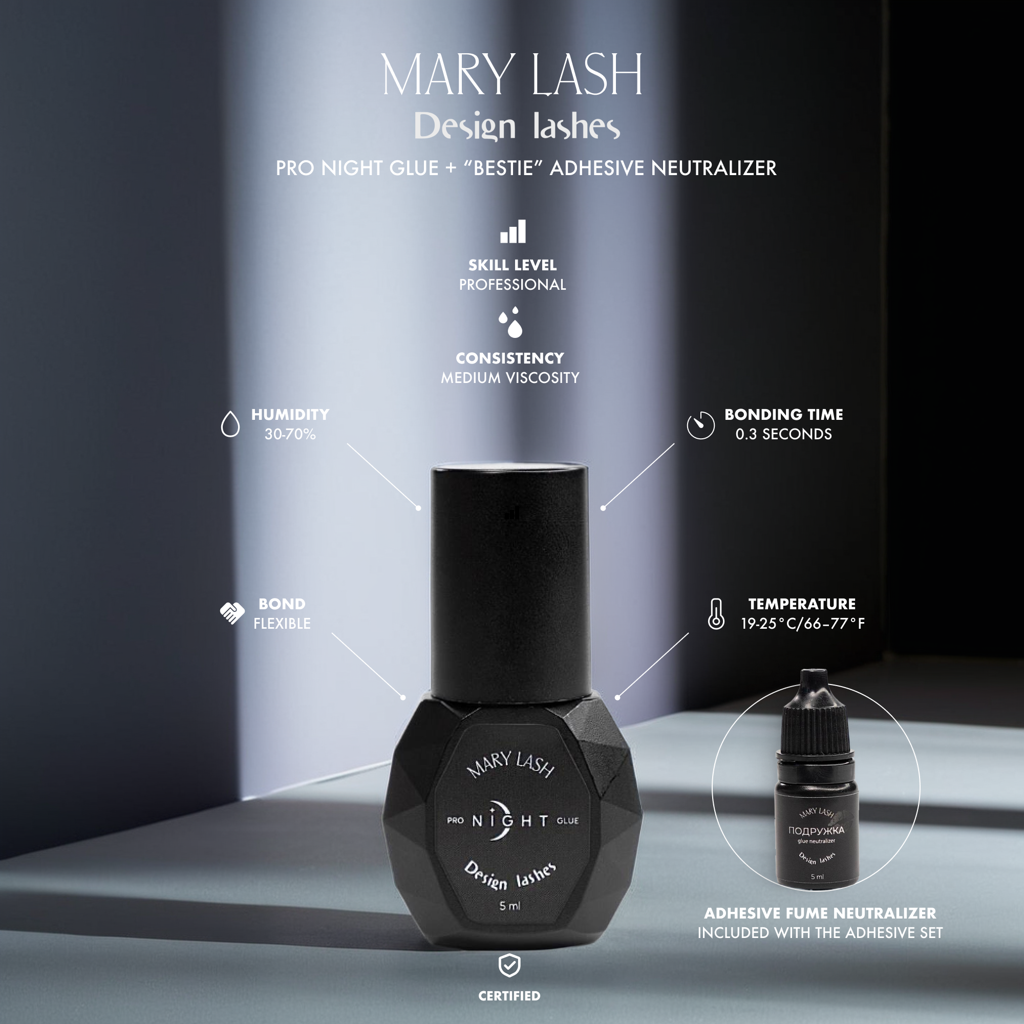 MARY LASH & Design NIGHT 5 ml - Lashes Fast Lash Extension Adhesive / Glue 0,3sec